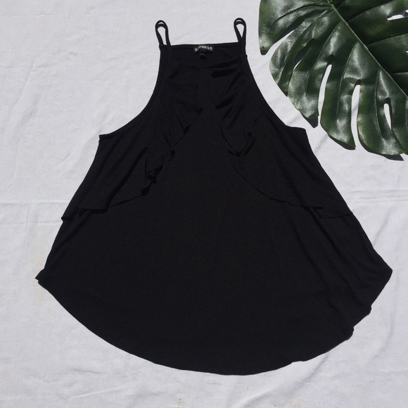 EXPRESS | black ruffle front tank top - Picture 2 of 6